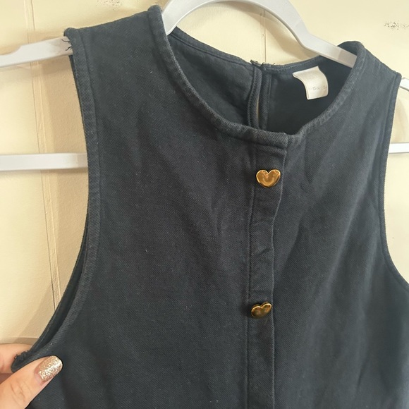 Zara. Size 13/14 girls pinafore dress. Gold heart buttons, dark navy blue - Picture 2 of 7